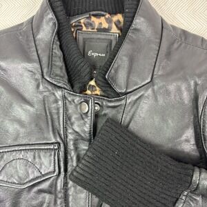 Express Women's Medium Black Leather  Moto Jacket Biker Classic‎